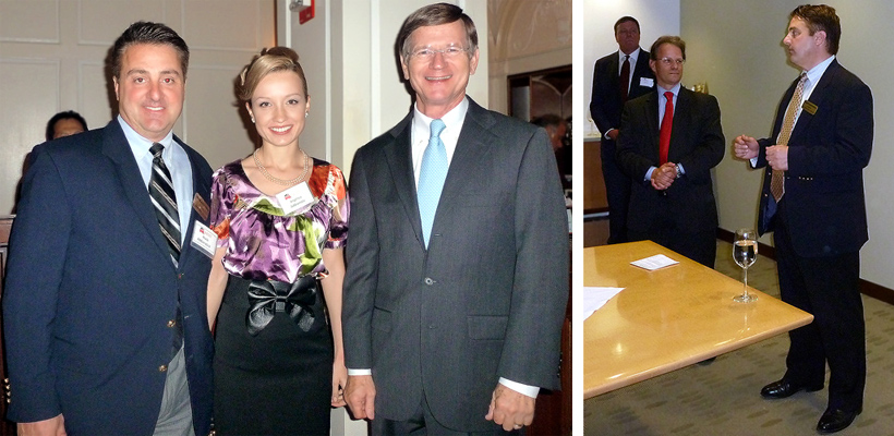 Left: with TX Congressman Lamar Smith | Right: speaking at the MassGOP event for Congressman Chris Smith