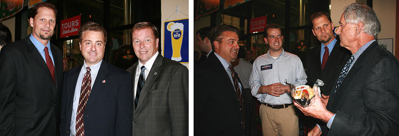 Left: Frank Addivinola with Sen. Hedlund & Sen. Ross | Right: Frank Addivinola with Patrick Brennan (State Rep. candidate), Sen. Hedlund and a guest at Sen. Hedlund's Birthday party